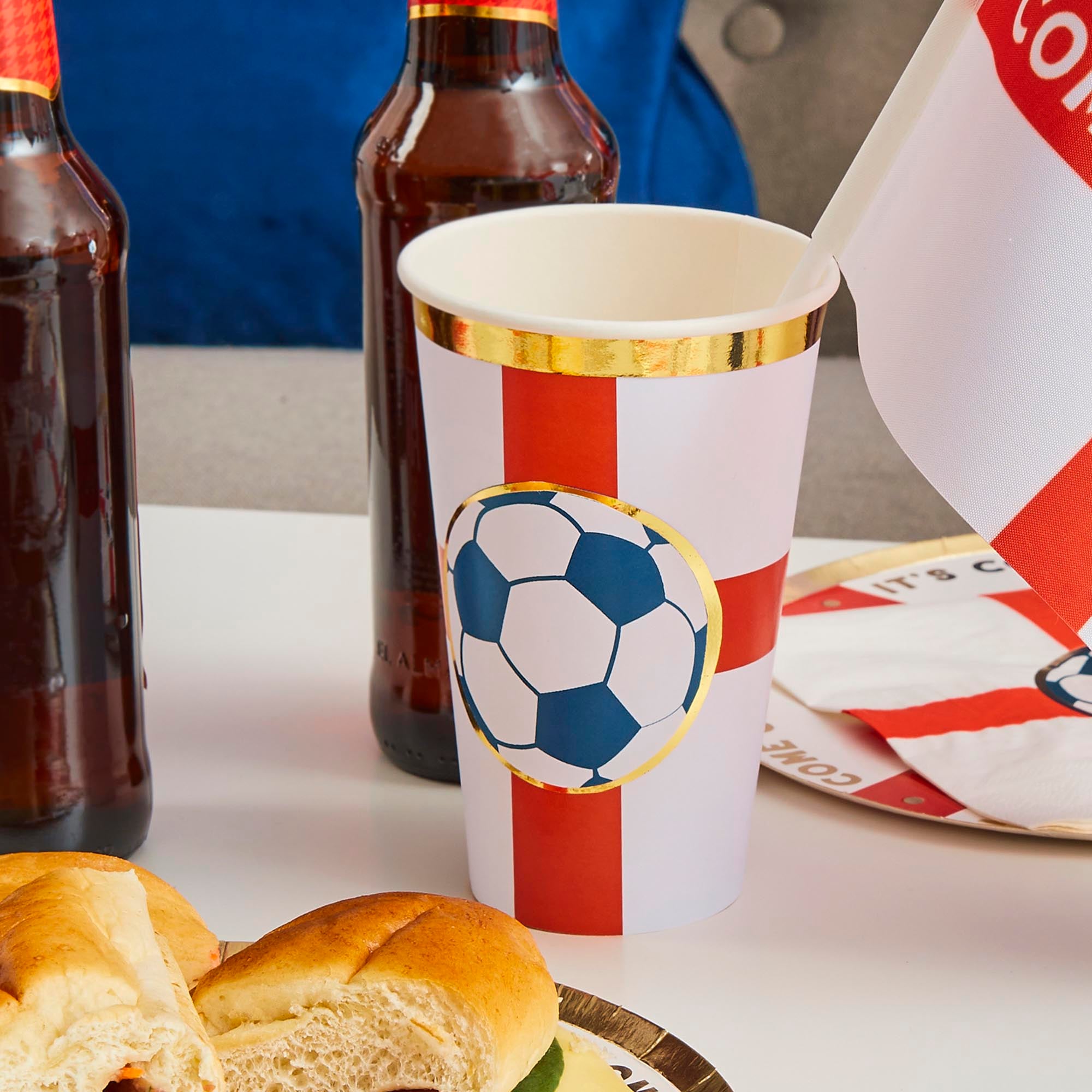 Come On England Football Jumbo Paper Cups - Pack of 8