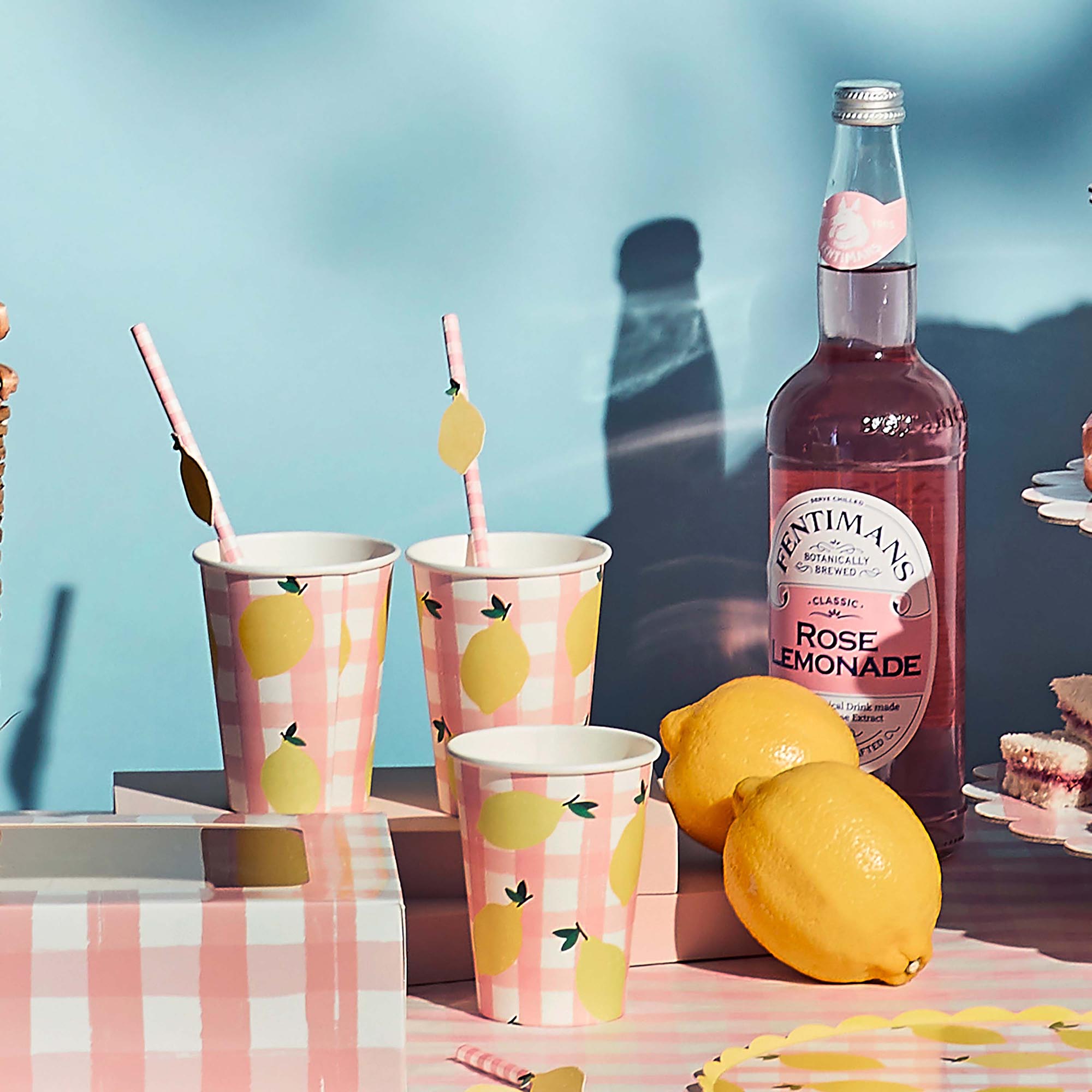 Lemon & Gingham Paper Cups - Pack of 8