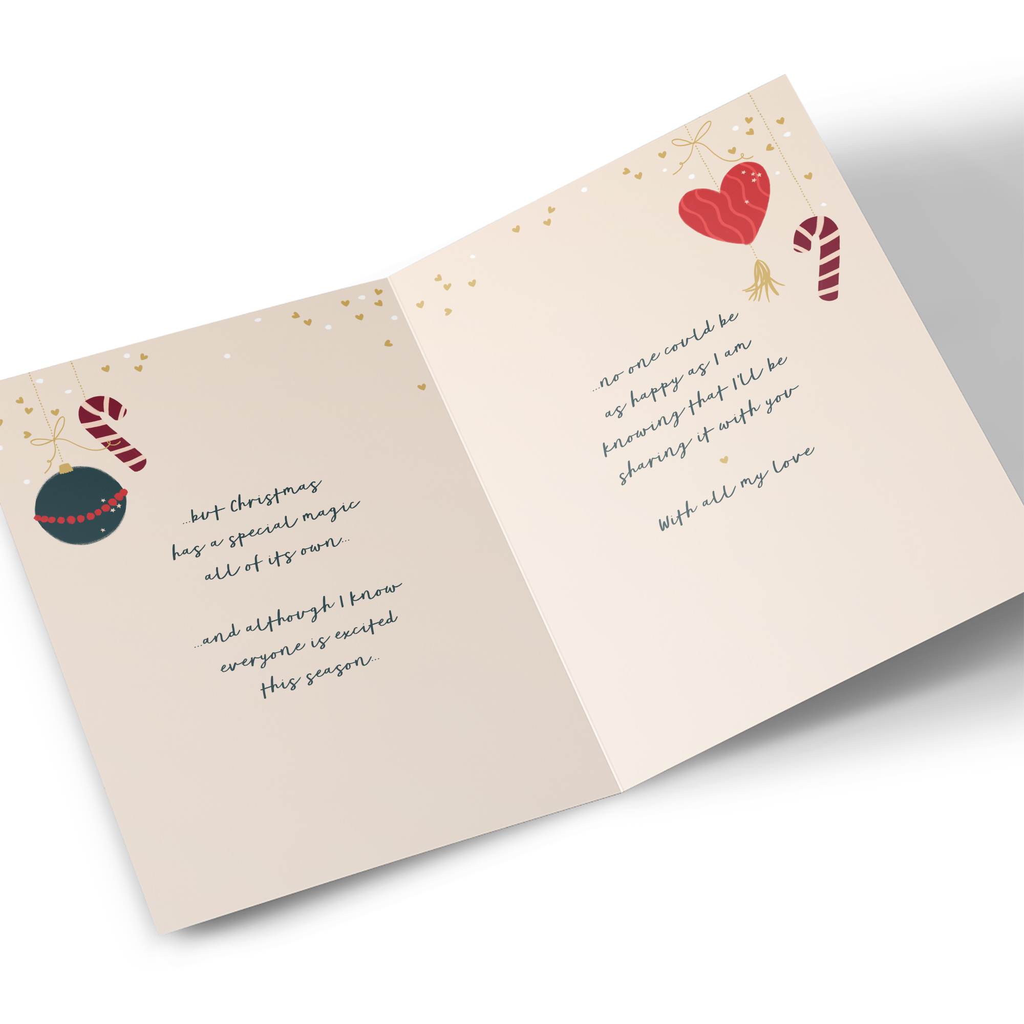 Christmas Card - Heart Baubles, Fiance