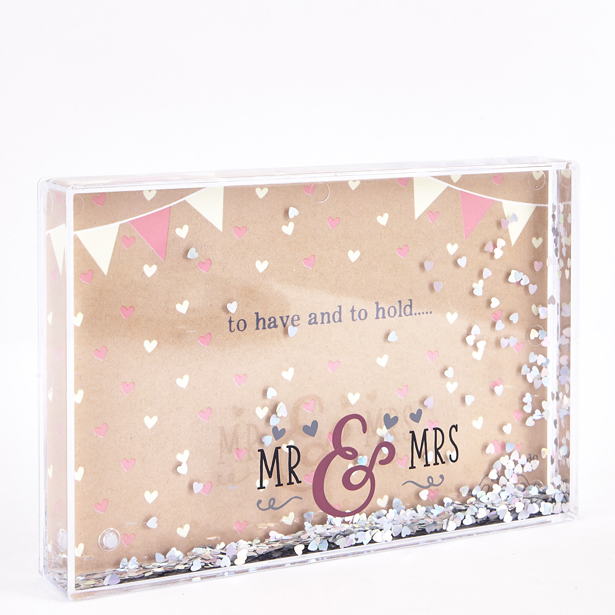 Mr & Mrs Glitter Heart Water Photo Frame