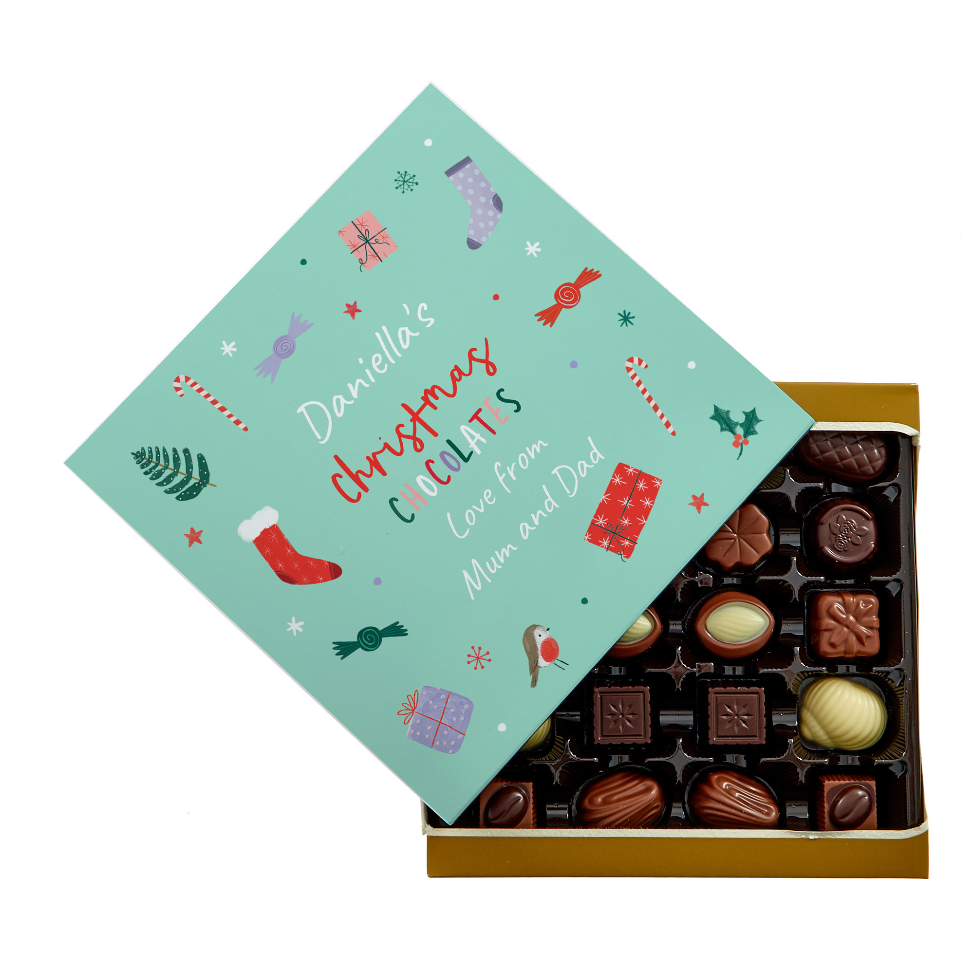 Personalised Christmas Belgian Chocolates - Festive Icons, Any Name