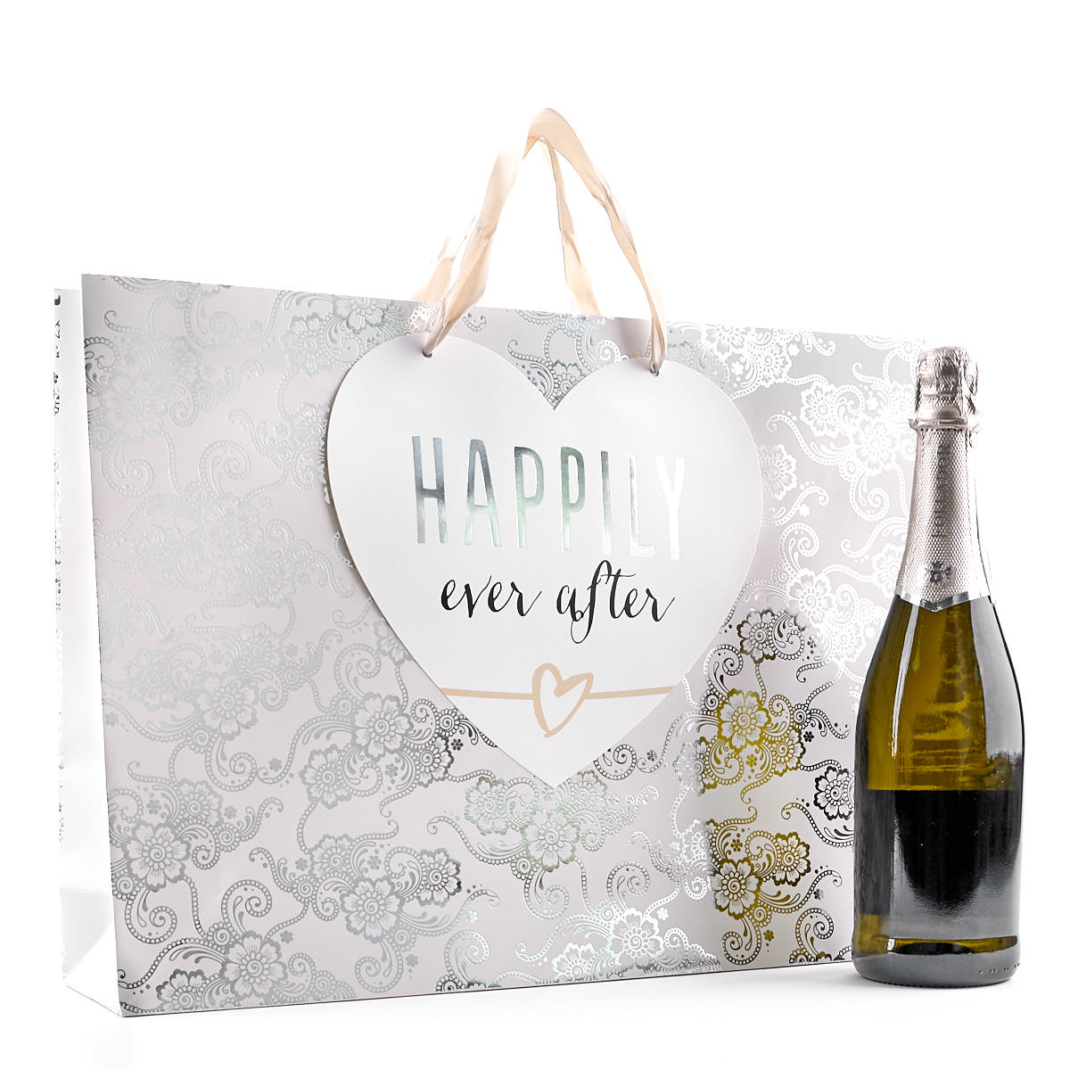 Extra Large Landscape Silver & Ivory Gift Bag - Happily Ever After