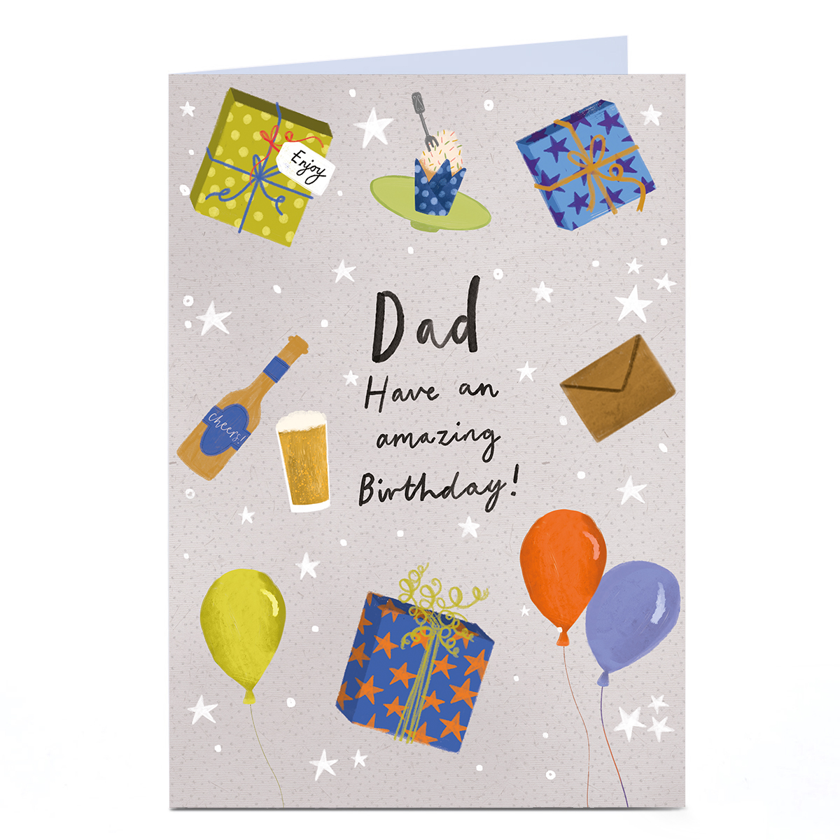 Birthday Card - Presents Balloons and Cake, Dad