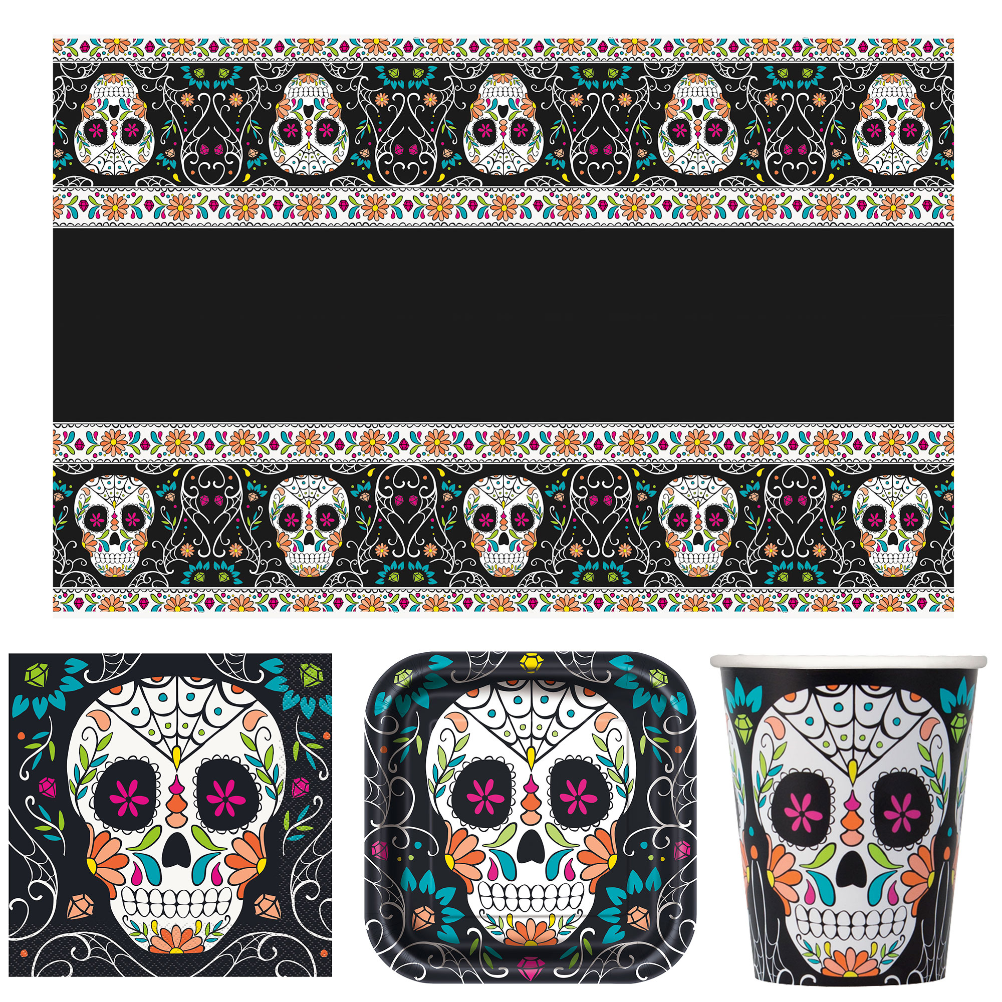 Day of The Dead Party Tableware Bundle - 16 Guests