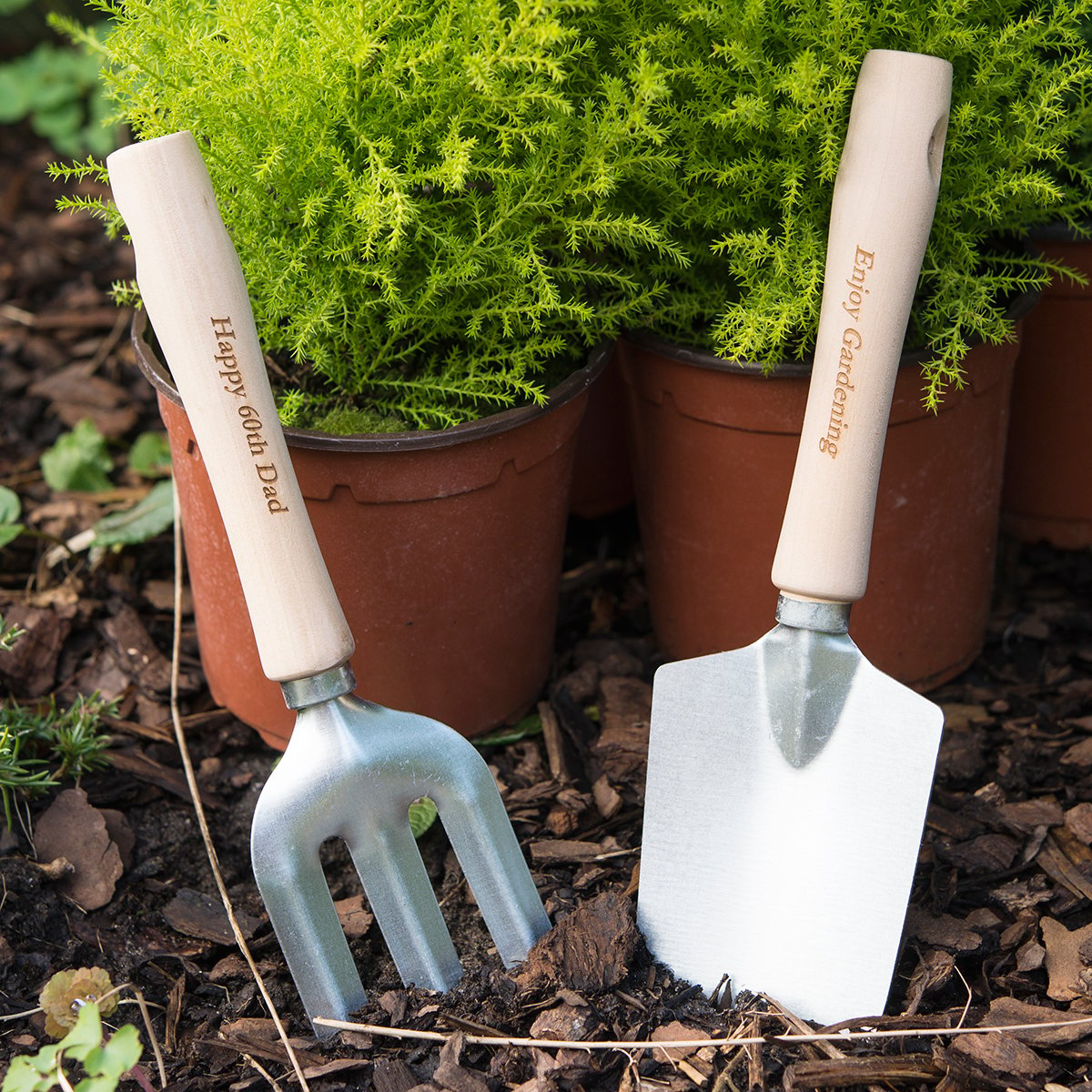 Personalised Engraved Stainless Steel Trowel and Fork Set