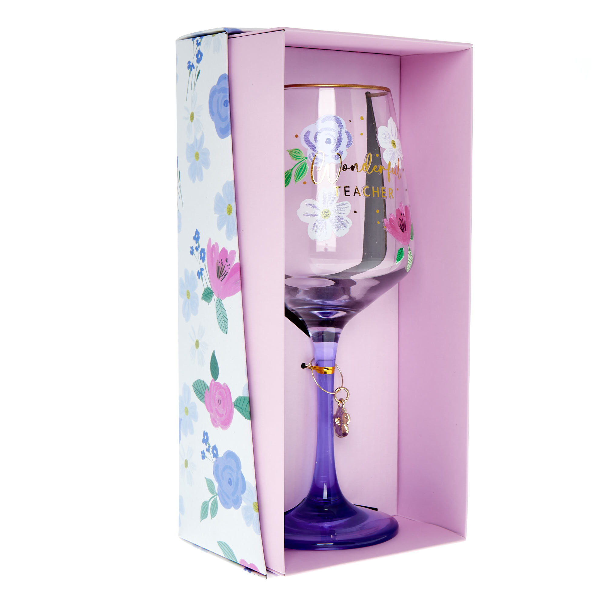Wonderful Teacher Floral Wine Glass