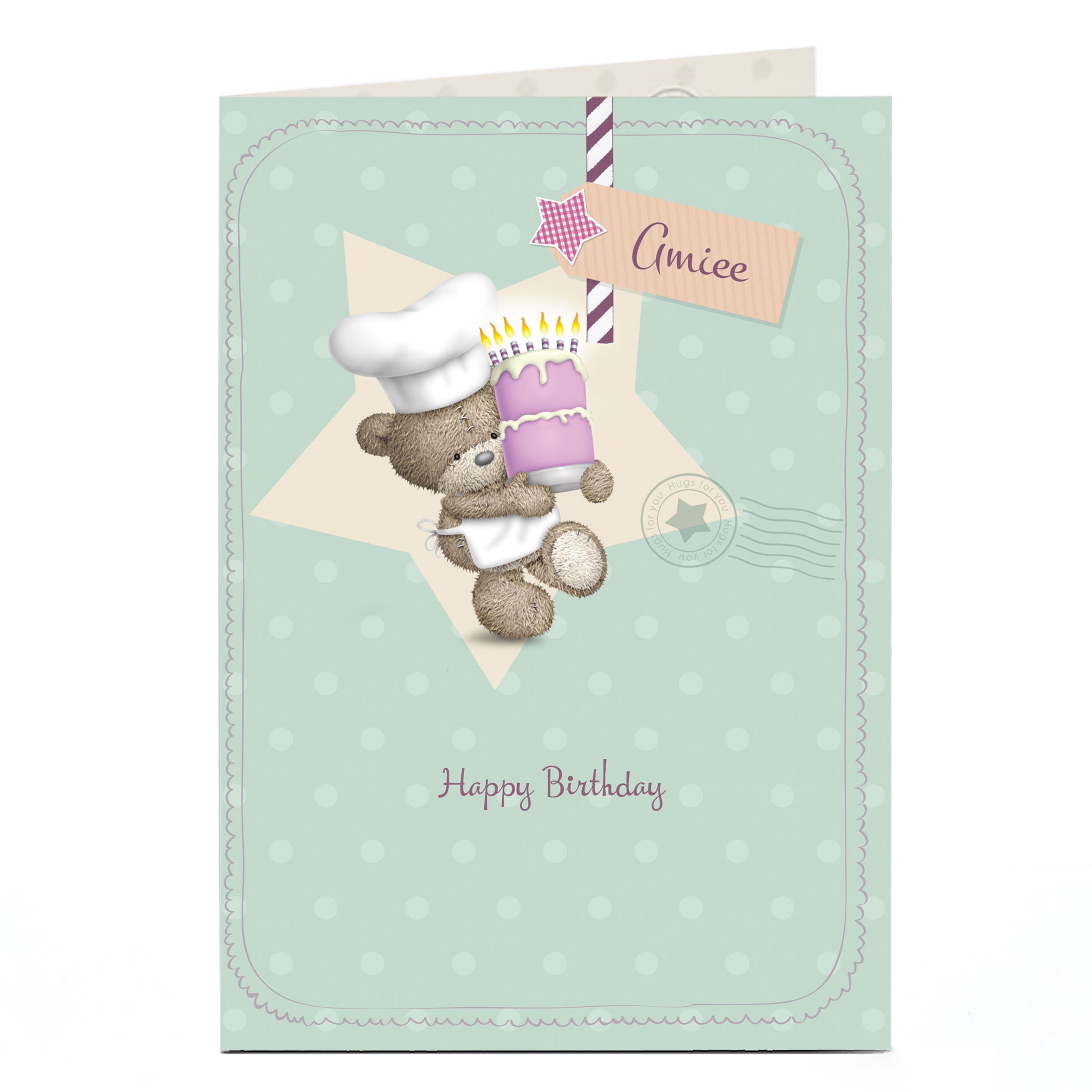 Personalised Hugs Bear Birthday Card - Big Cake