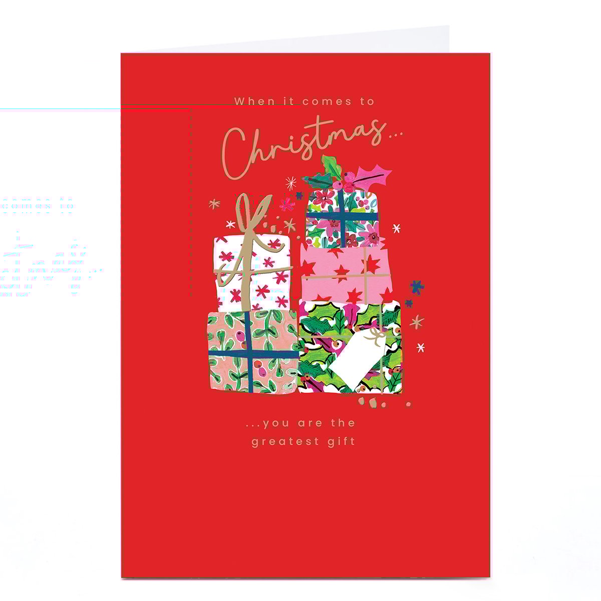 Personalised Christmas Card - Red with Pile of Presents