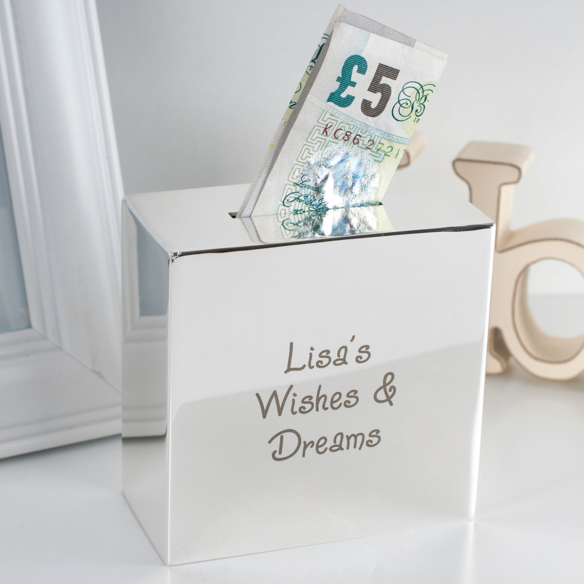 Personalised Engraved Silver Plated Square Money Box - Any Message