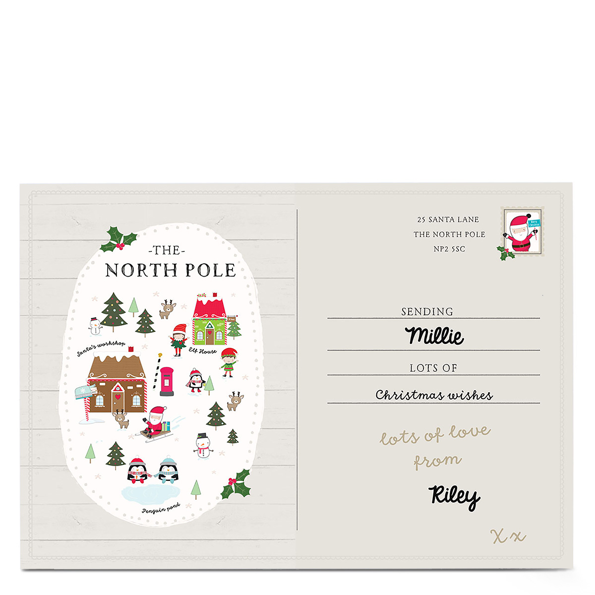 Personalised Christmas Card - Postcard From The North Pole