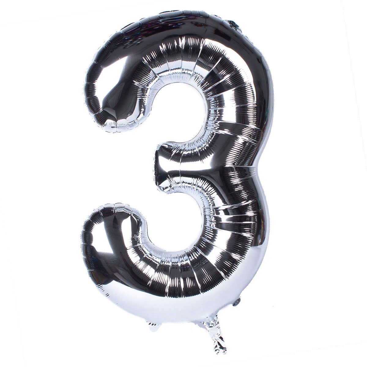 Silver Number 3 Foil Giant Helium Balloon - Uninflated