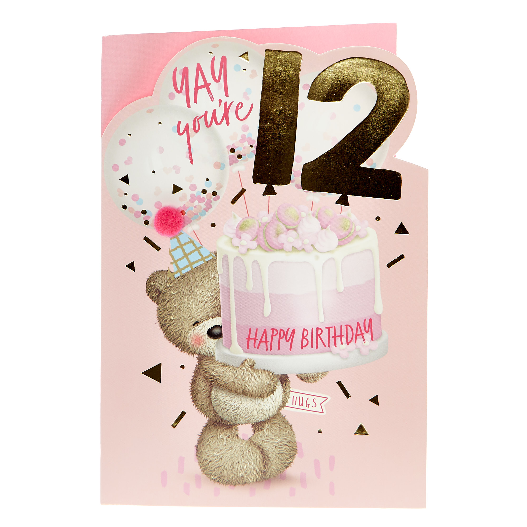 Hugs Bear 12th Birthday Card - Big Cake