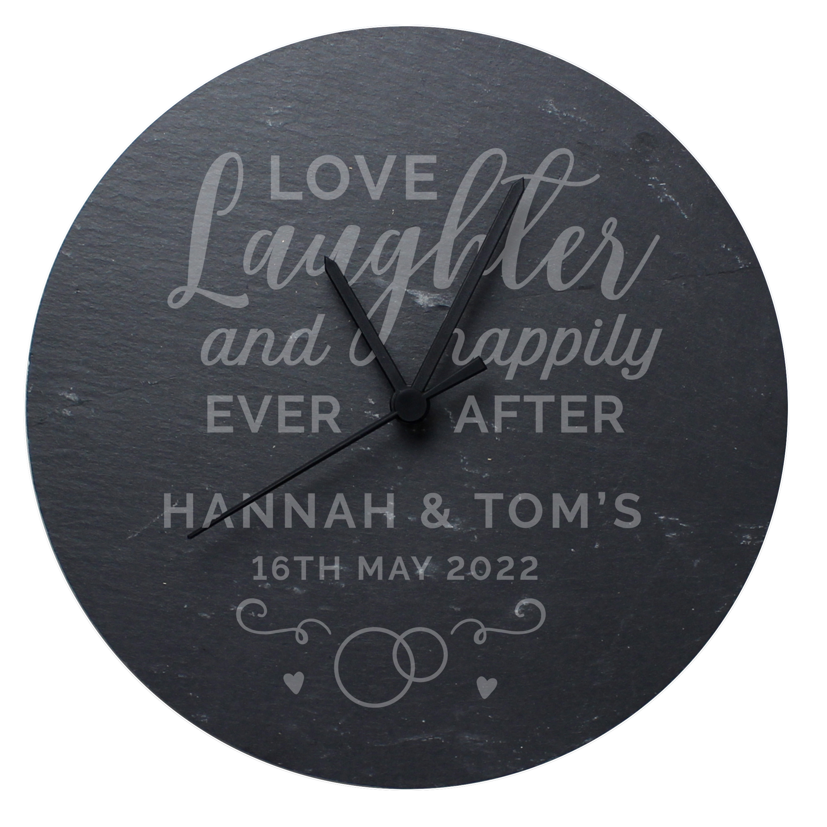 Love & Laughter Personalised Slate Hanging Clock