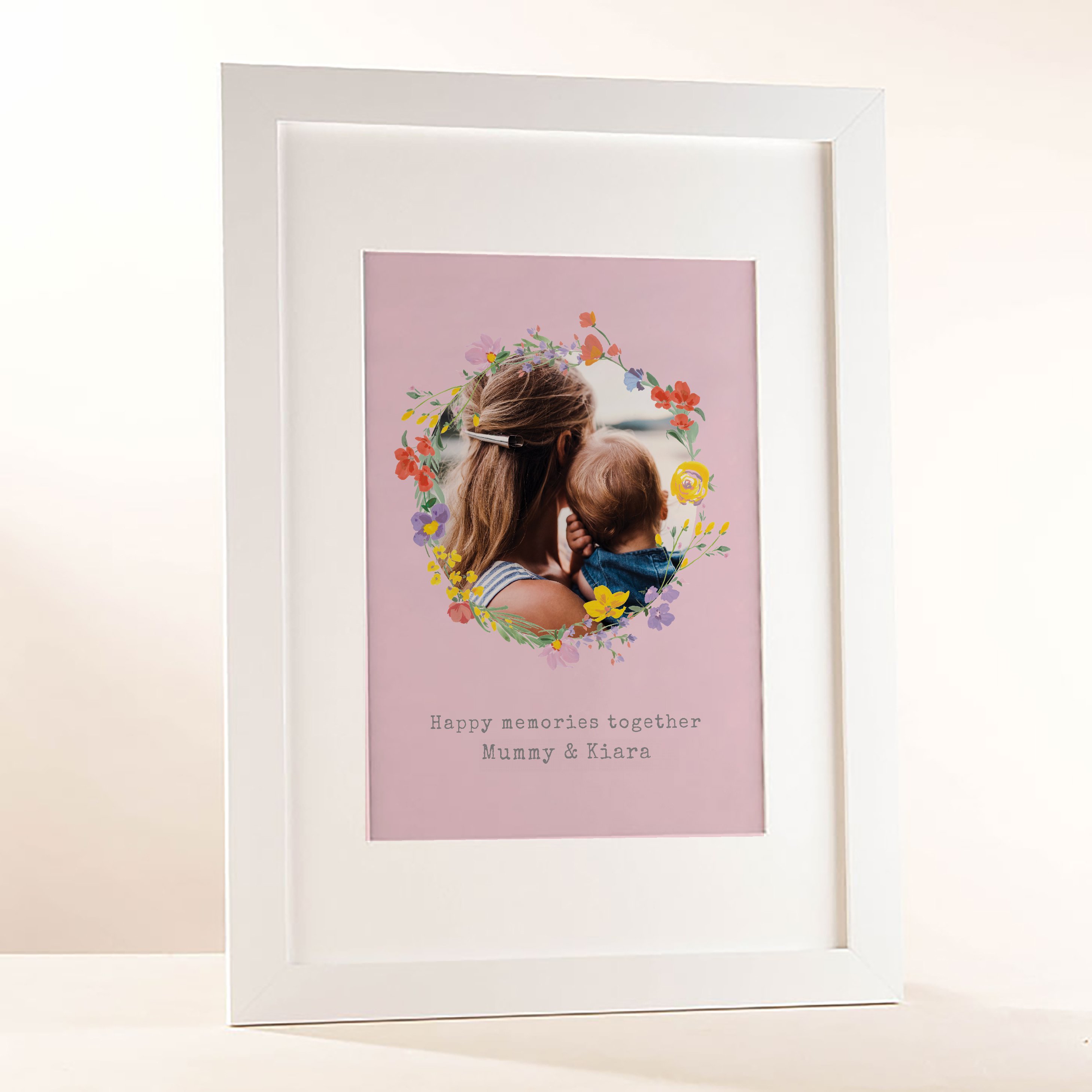 Personalised Photo Upload Framed Print - Floral Circle