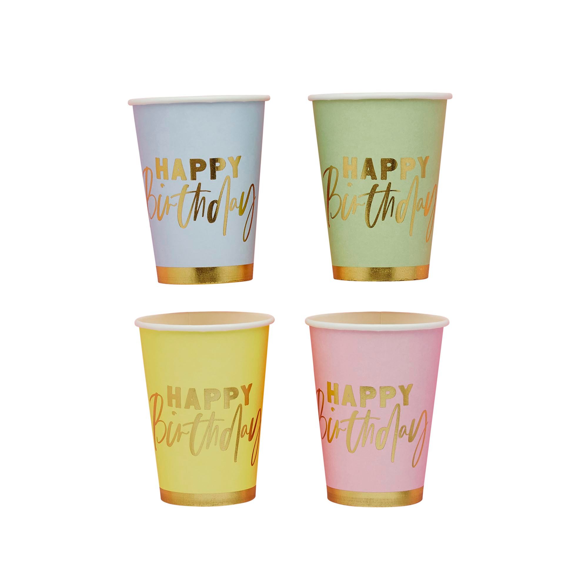 Pastel Happy Birthday Paper Cups - Pack of 8