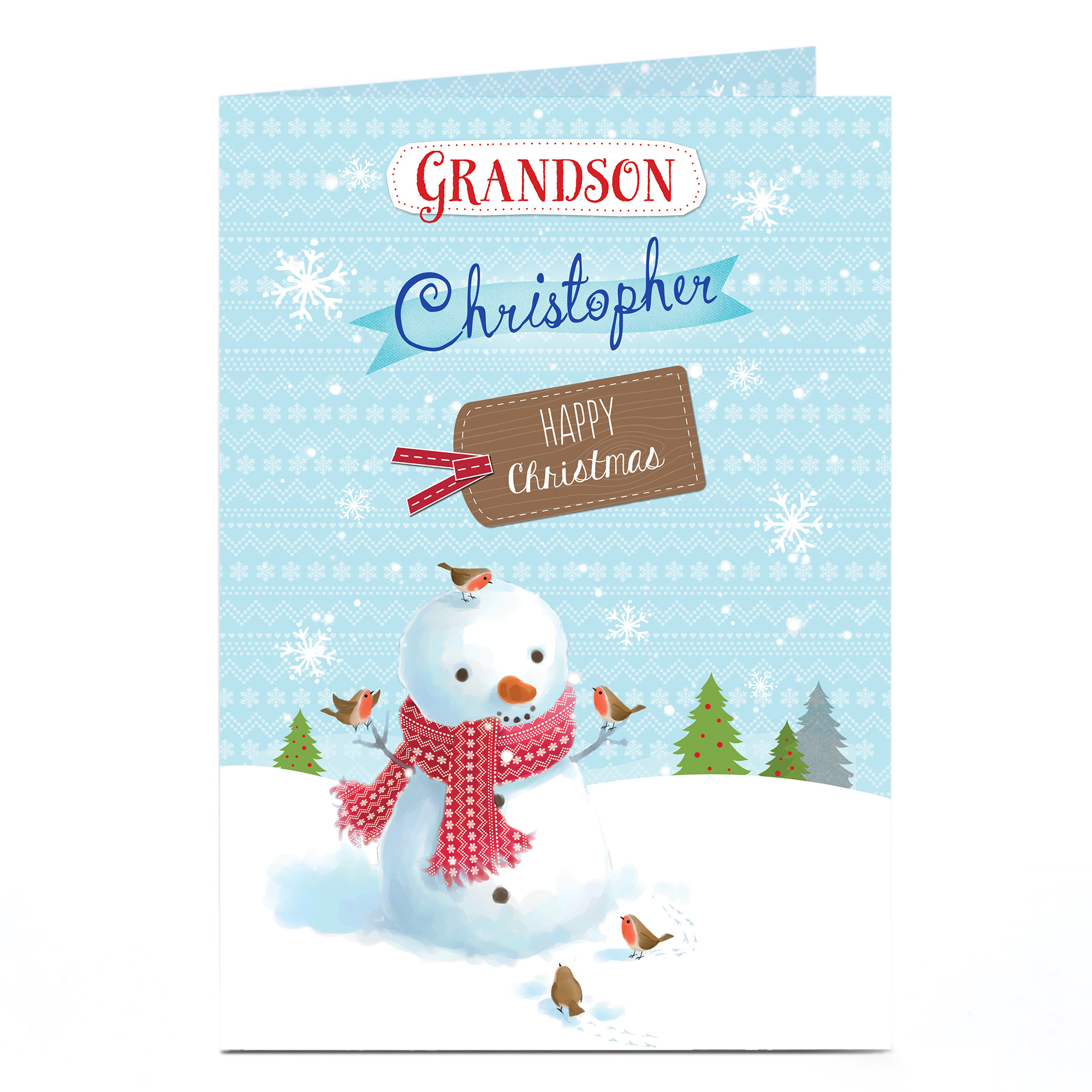 Personalised Christmas Card - Grandson Snowman