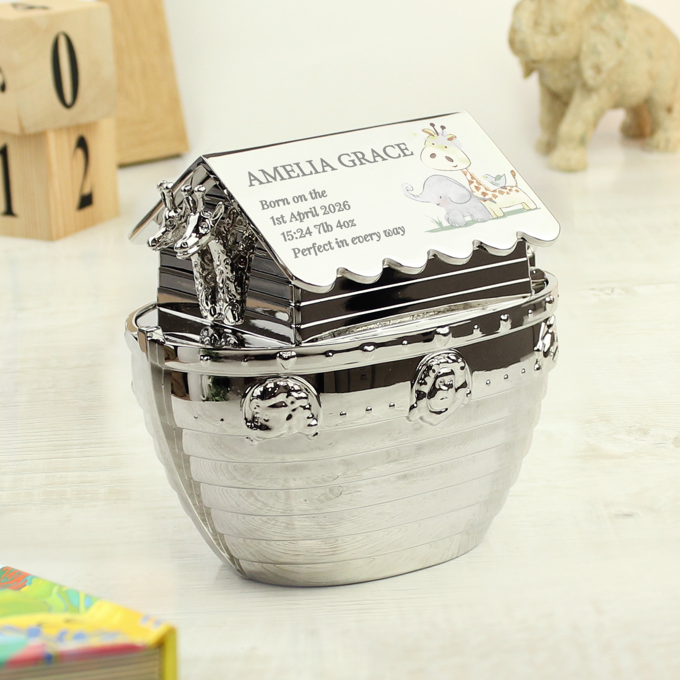 Personalised Hessian Friends Noah's Ark Money Box