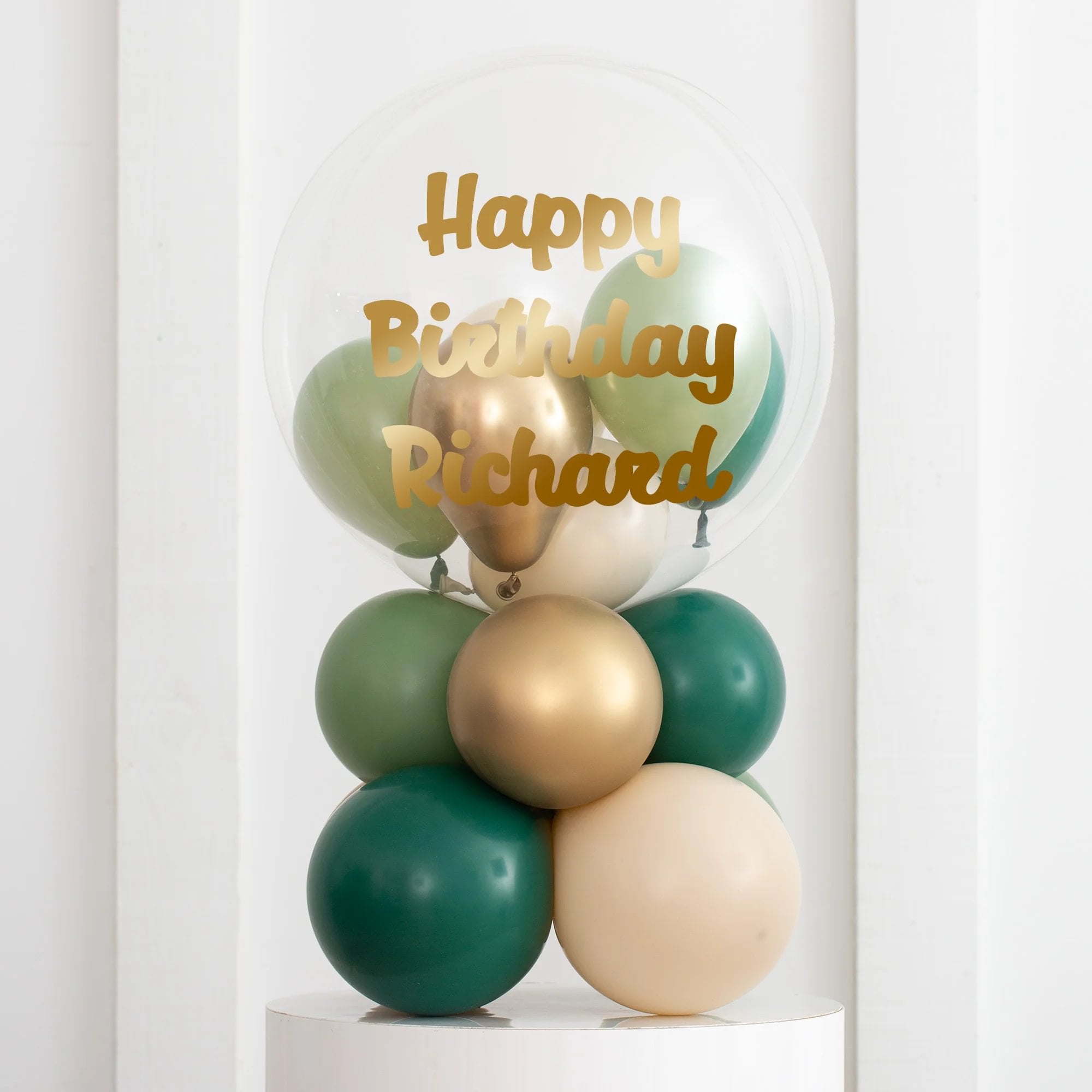 Personalised Green Mini Filled Bubble Balloon Stack - Delivered Inflated!