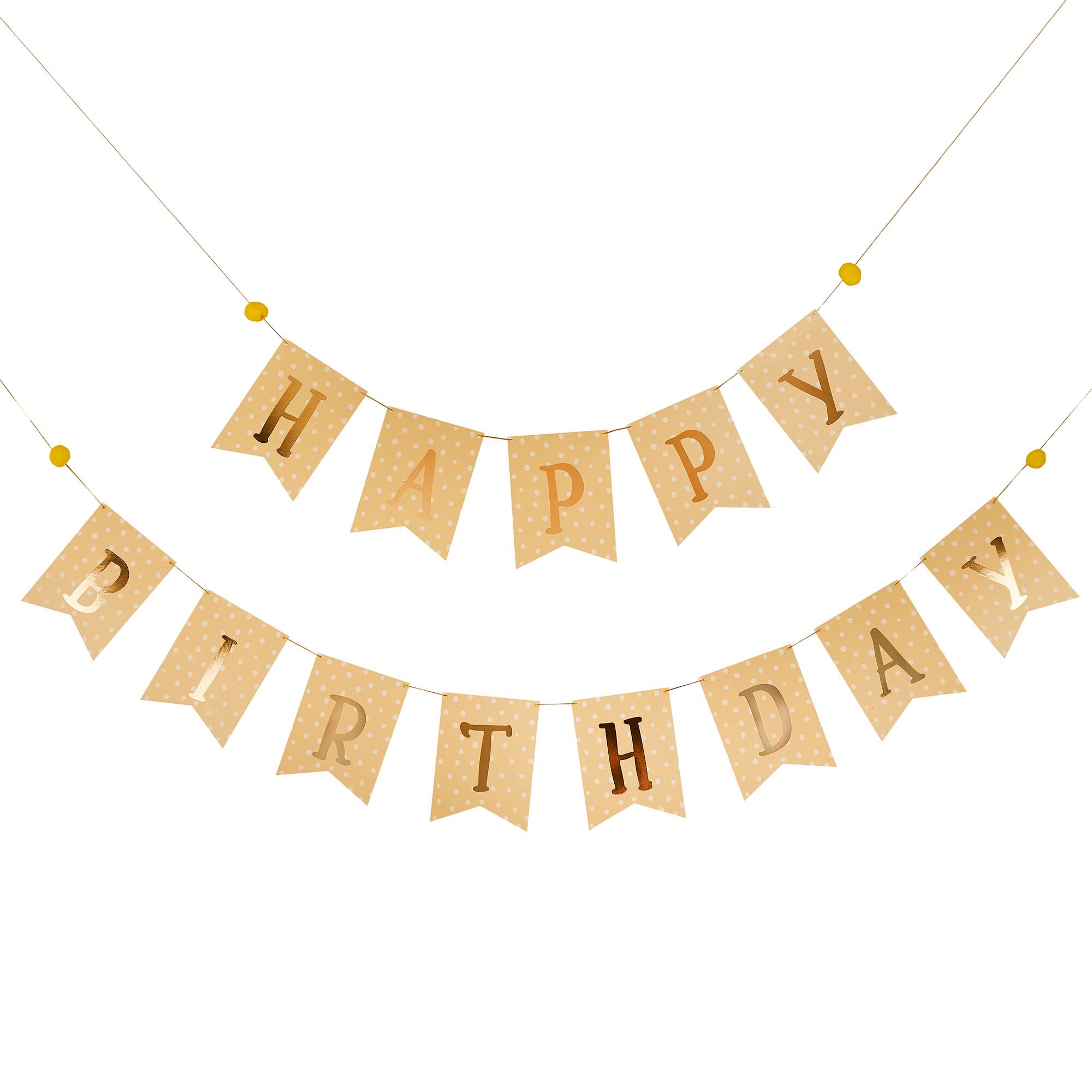 Gold Happy Birthday Flag Card Bunting 2.5m
