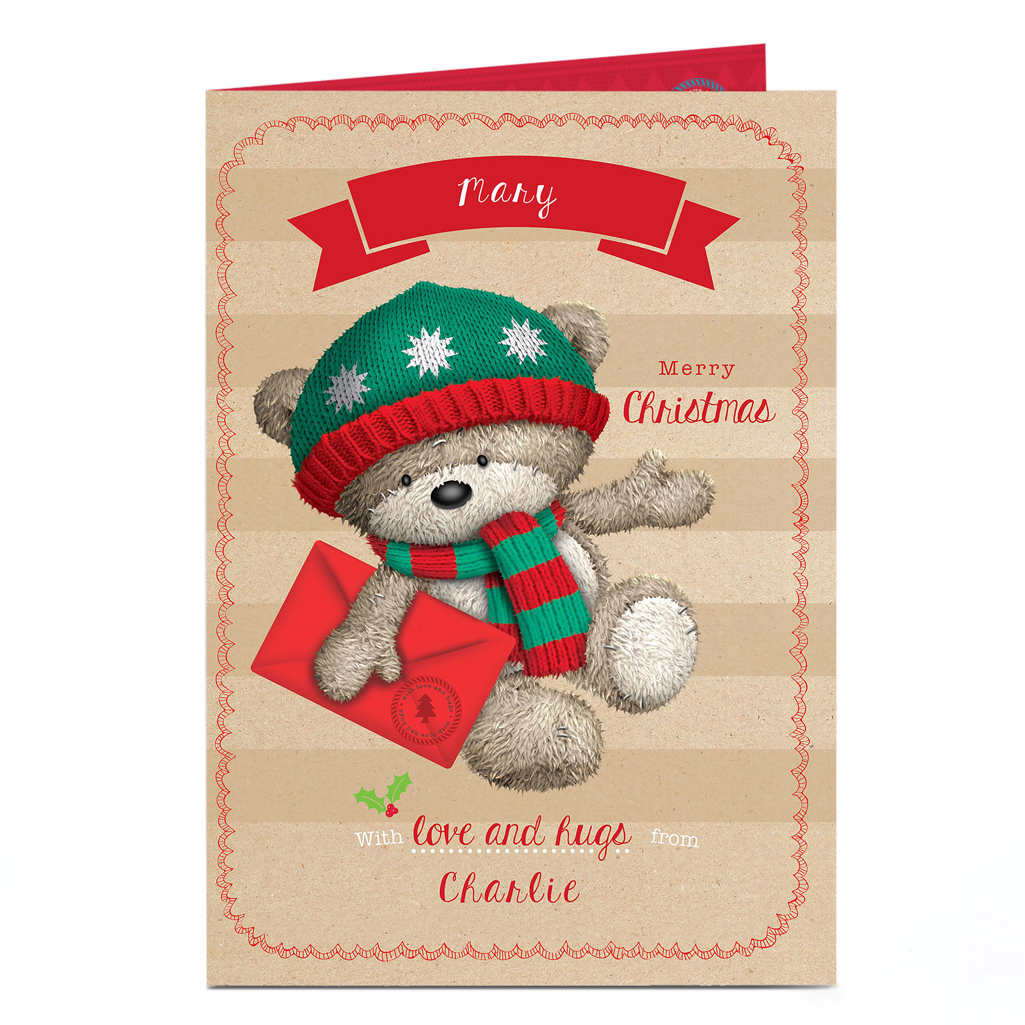Hugs Personalised Christmas Card - Winter Hat & Letter