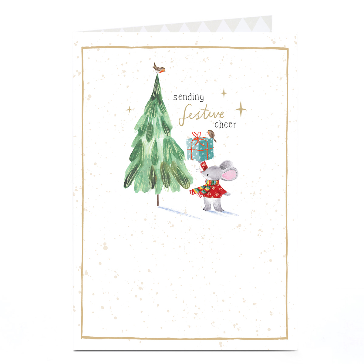 Christmas Card - Festive Mouse and Robin In Tree