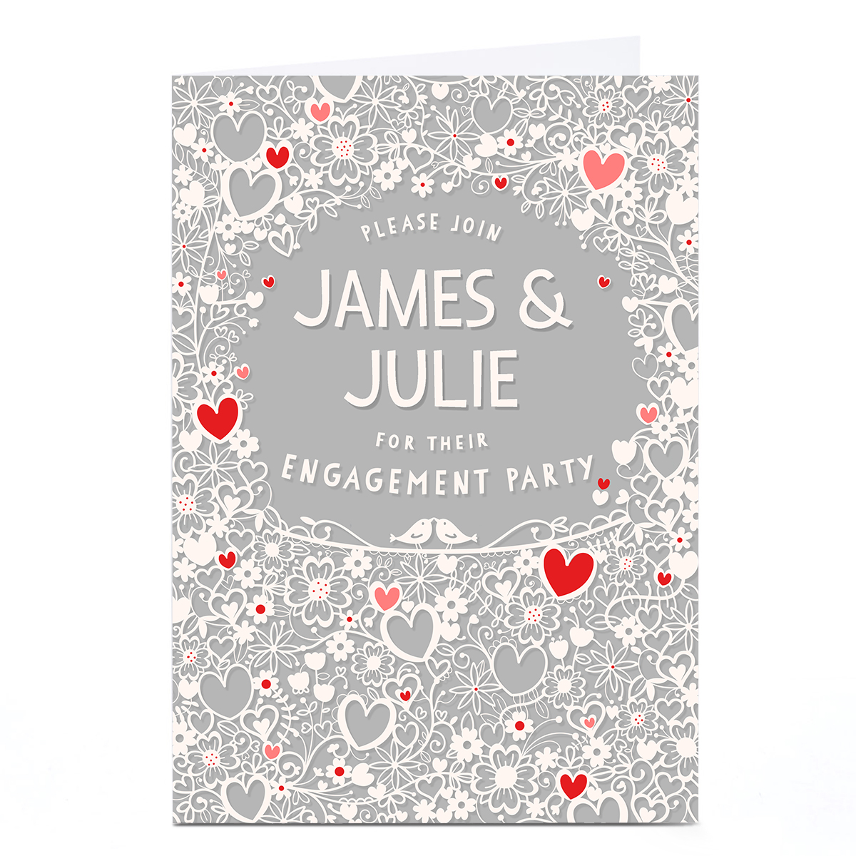 Personalised Engagement Invitation - Hearts and Flowers