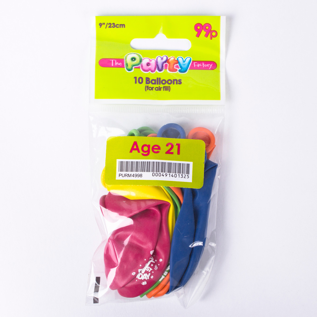 Multicoloured Age 21 Small Air-fill Latex Balloons, Pack of 10