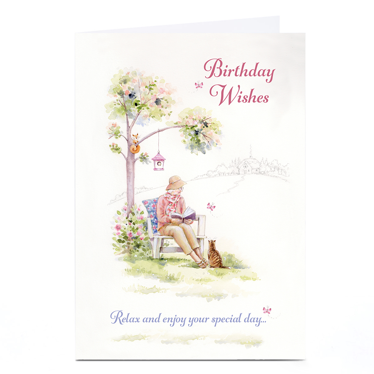 Personalised Birthday Card - Lady Reading Peaceful Garden