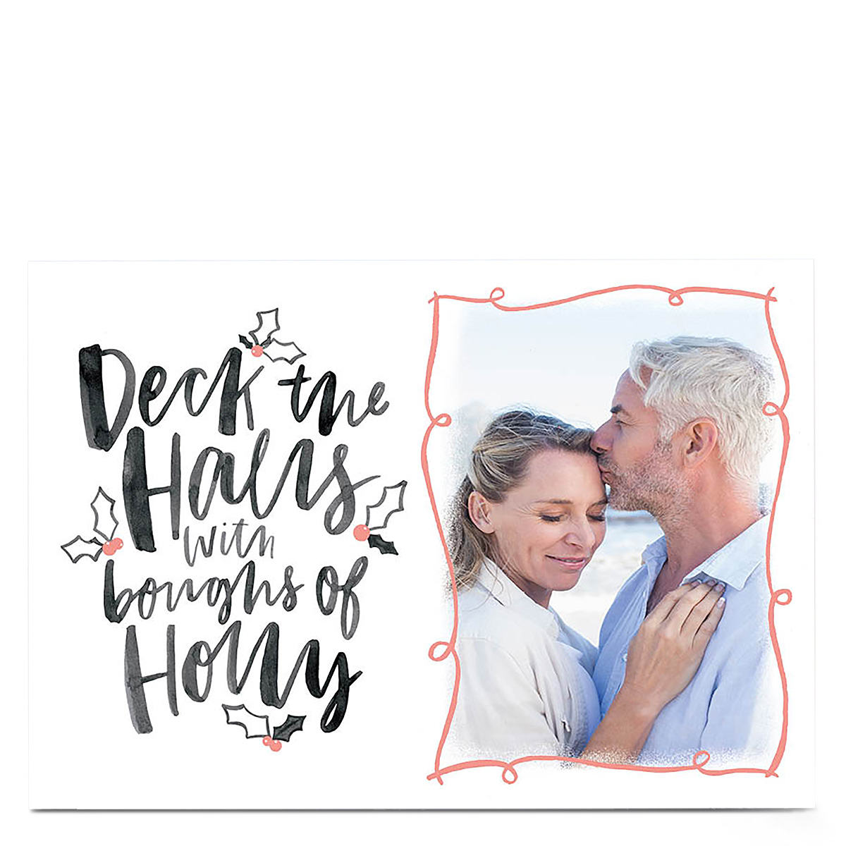 Multi photo Christmas Card - Deck The Halls Pink