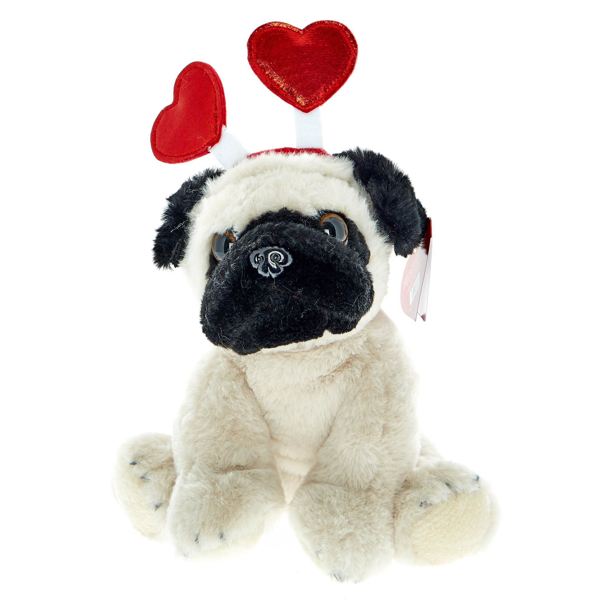 Pug Soft Toy With Heart Headband 