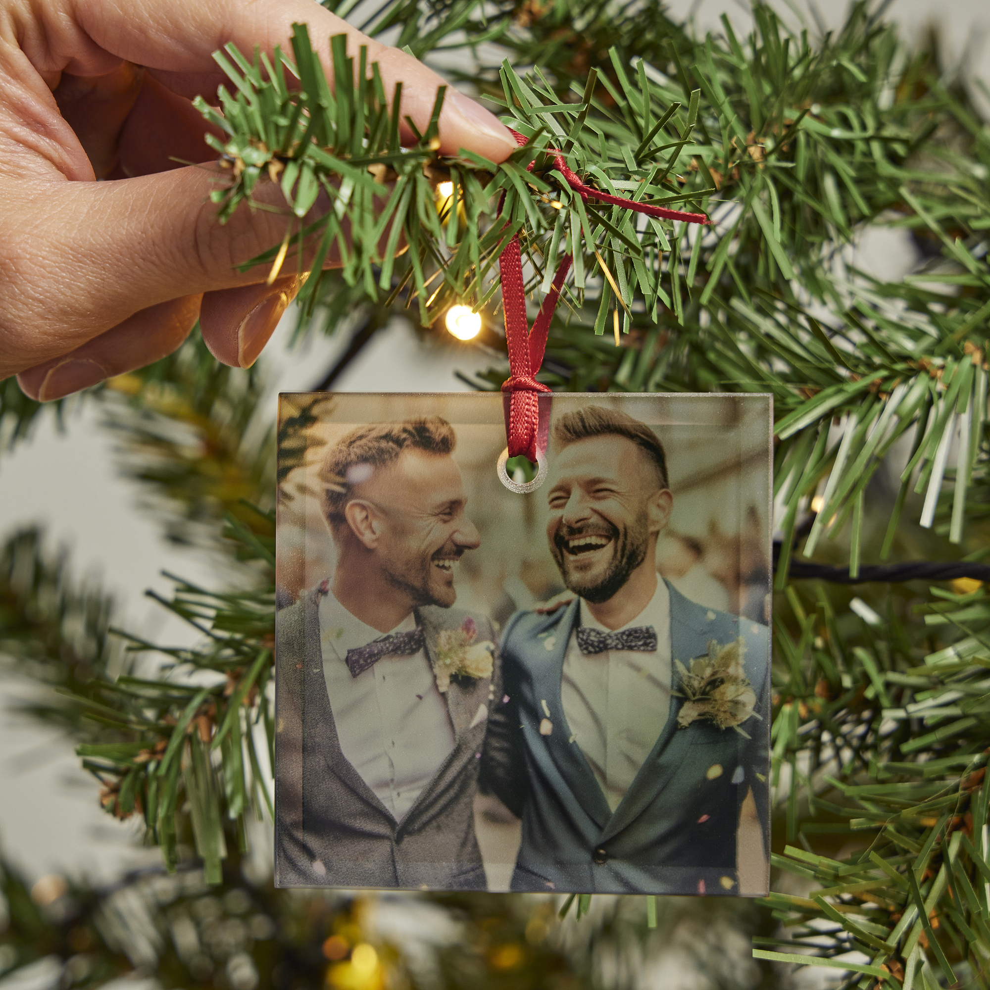 Personalised Square Glass Photo Christmas Tree Ornament