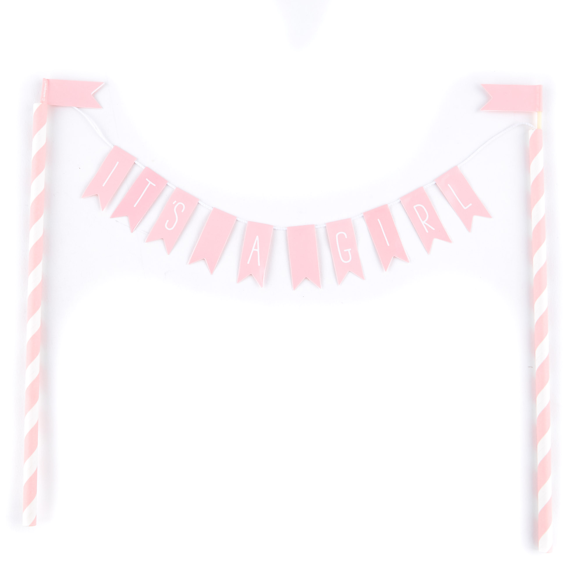 Pink & White It's A Girl Bunting Cake Topper 
