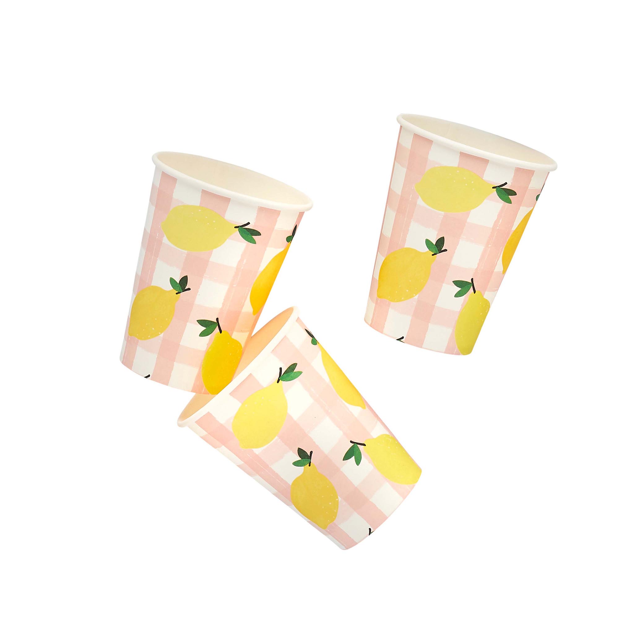 Lemon & Gingham Paper Cups - Pack of 8