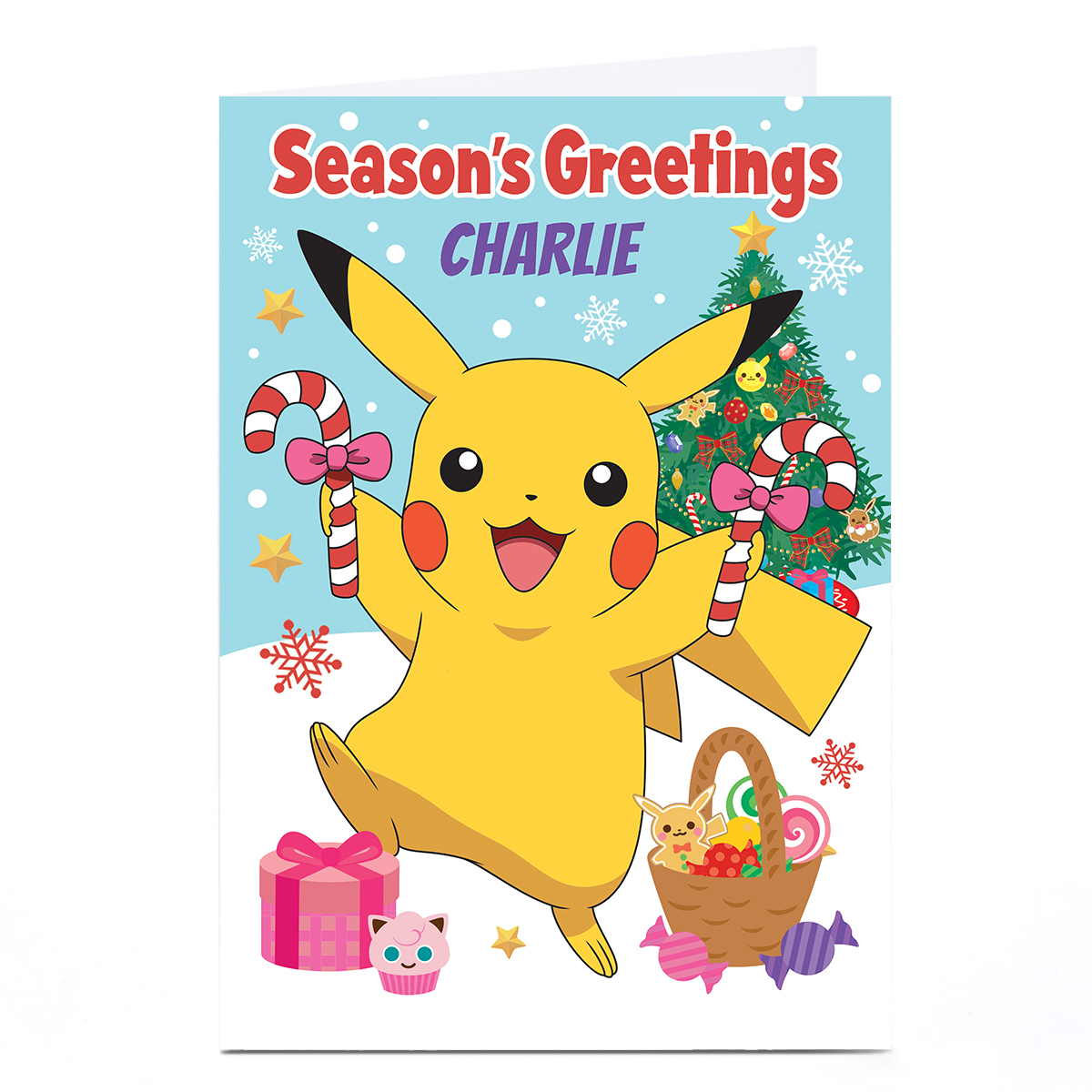 Personalised Pokemon Christmas Card - Pikachu Celebrating