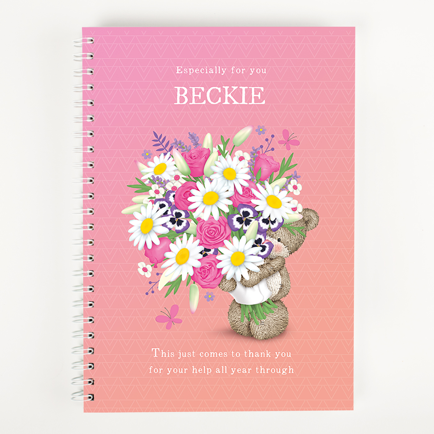 Personalised Thank You Teacher Notebook - Hugs Flower Bear