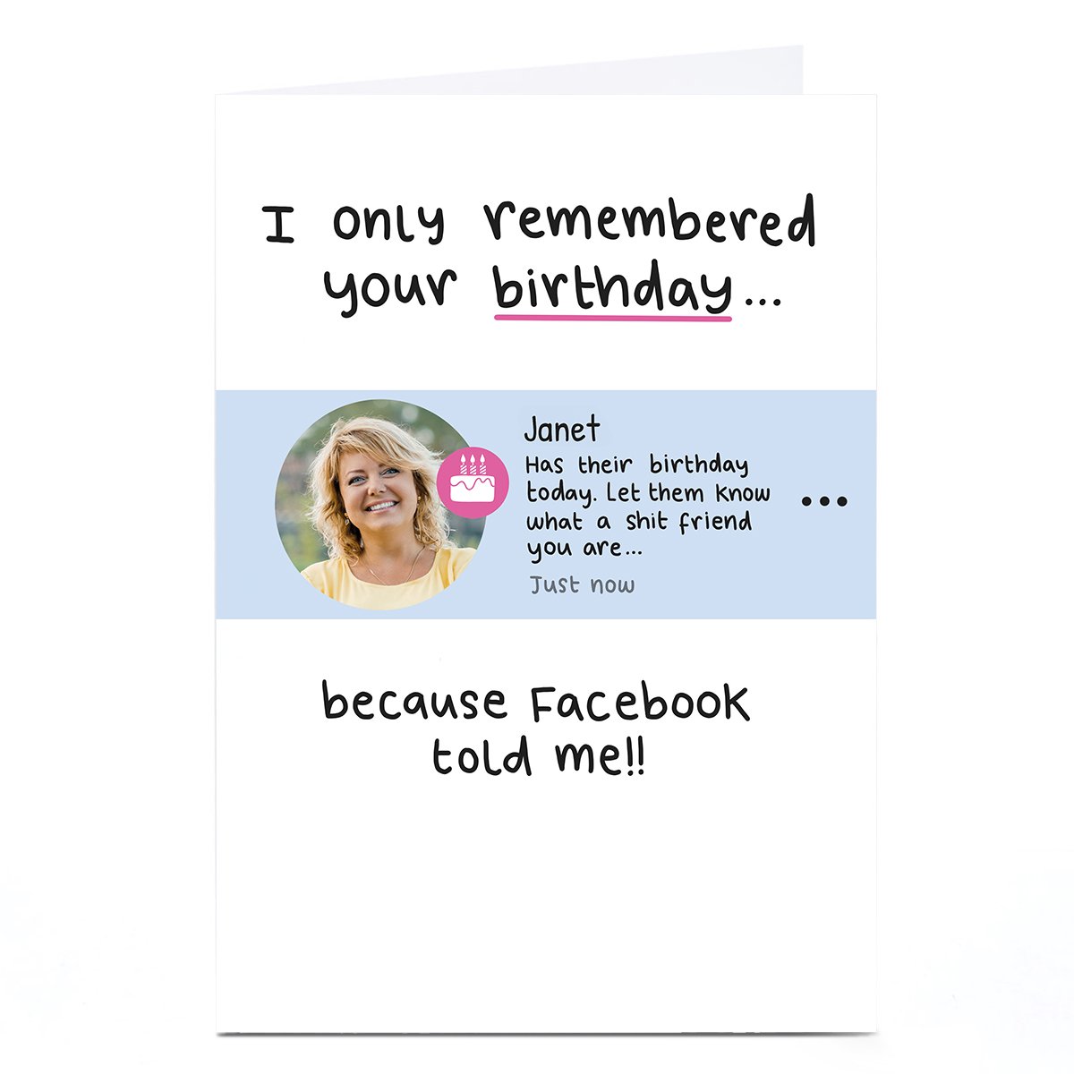 Photo Blue Kiwi Birthday Card - Because Facebook Told Me!
