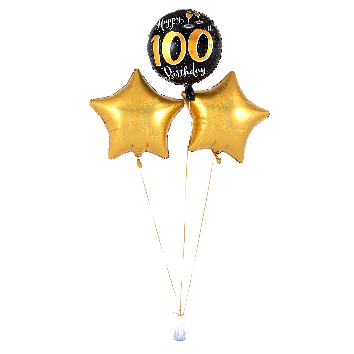 Happy 100th Birthday Gold Balloon Bouquet - DELIVERED INFLATED!