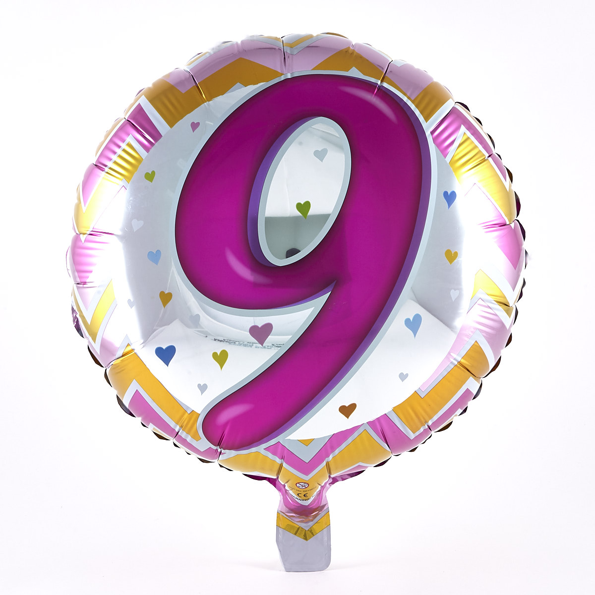 9th Birthday Zig Zag Foil Helium Balloon,  9th Birthday Zig Zag Foil Helium Balloon