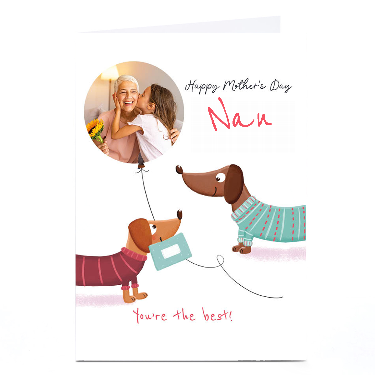 Personalised Mother's Day Card - Sausage Dogs with Balloon - Nan