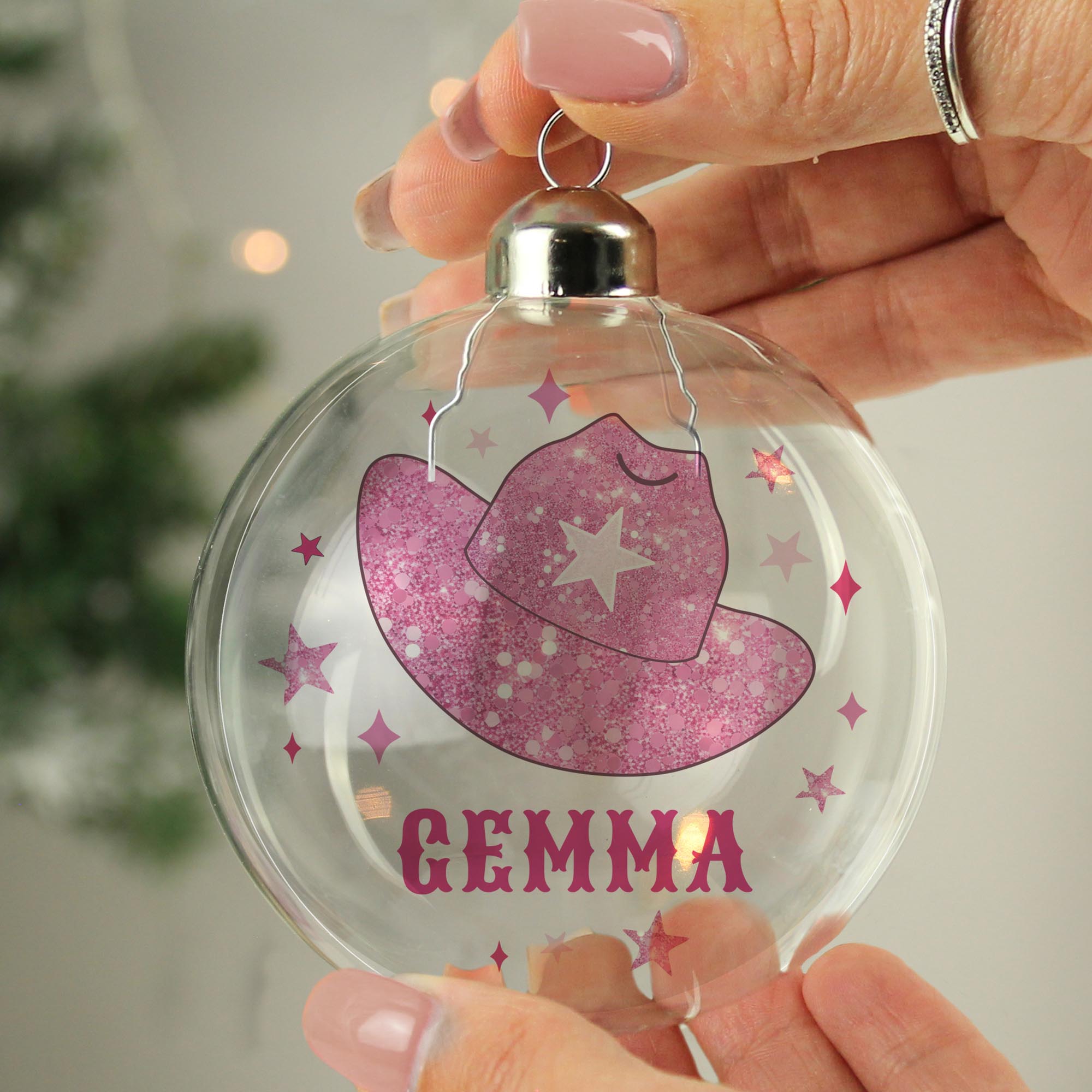 Personalised Cowgirl Hat Christmas Bauble