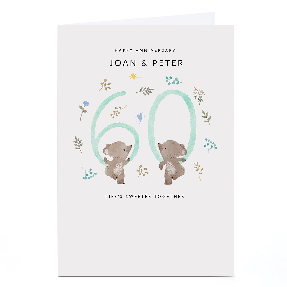 Personalised 60th Anniversary Card - Bears, Sweeter Together