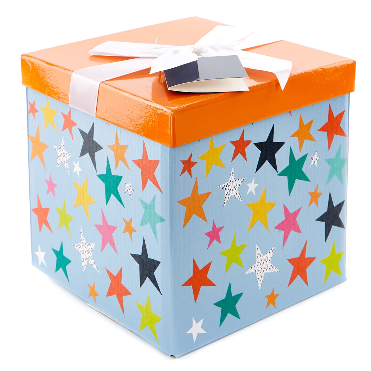 Medium Flat-Pack Gift Box - Orange & Blue Stars