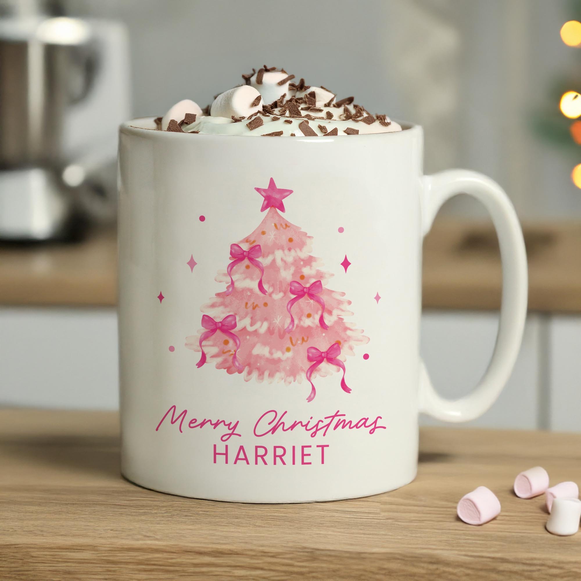 Personalised Pink Christmas Tree Mug,  Personalised Pink Christmas Tree Mug