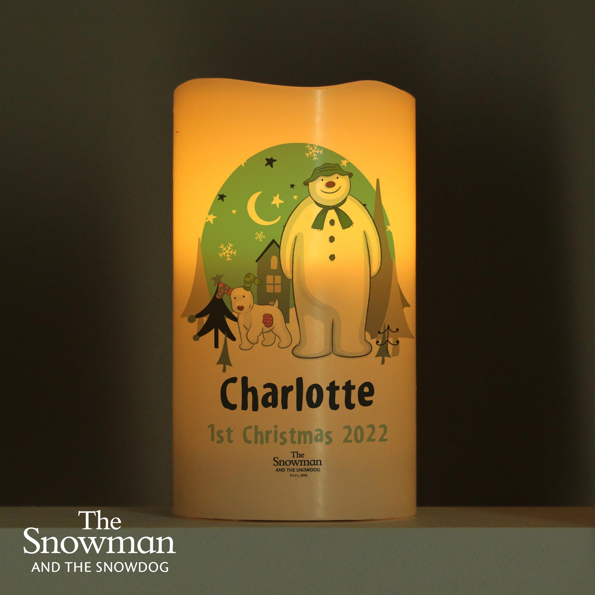 Personalised The Snowman & the Snowdog LED Candle