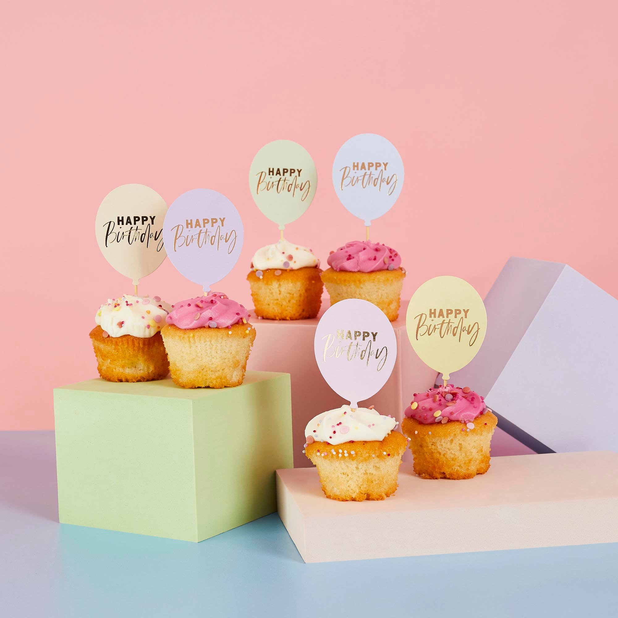 Pastel Happy Birthday Balloon Food Picks - Pack of 12