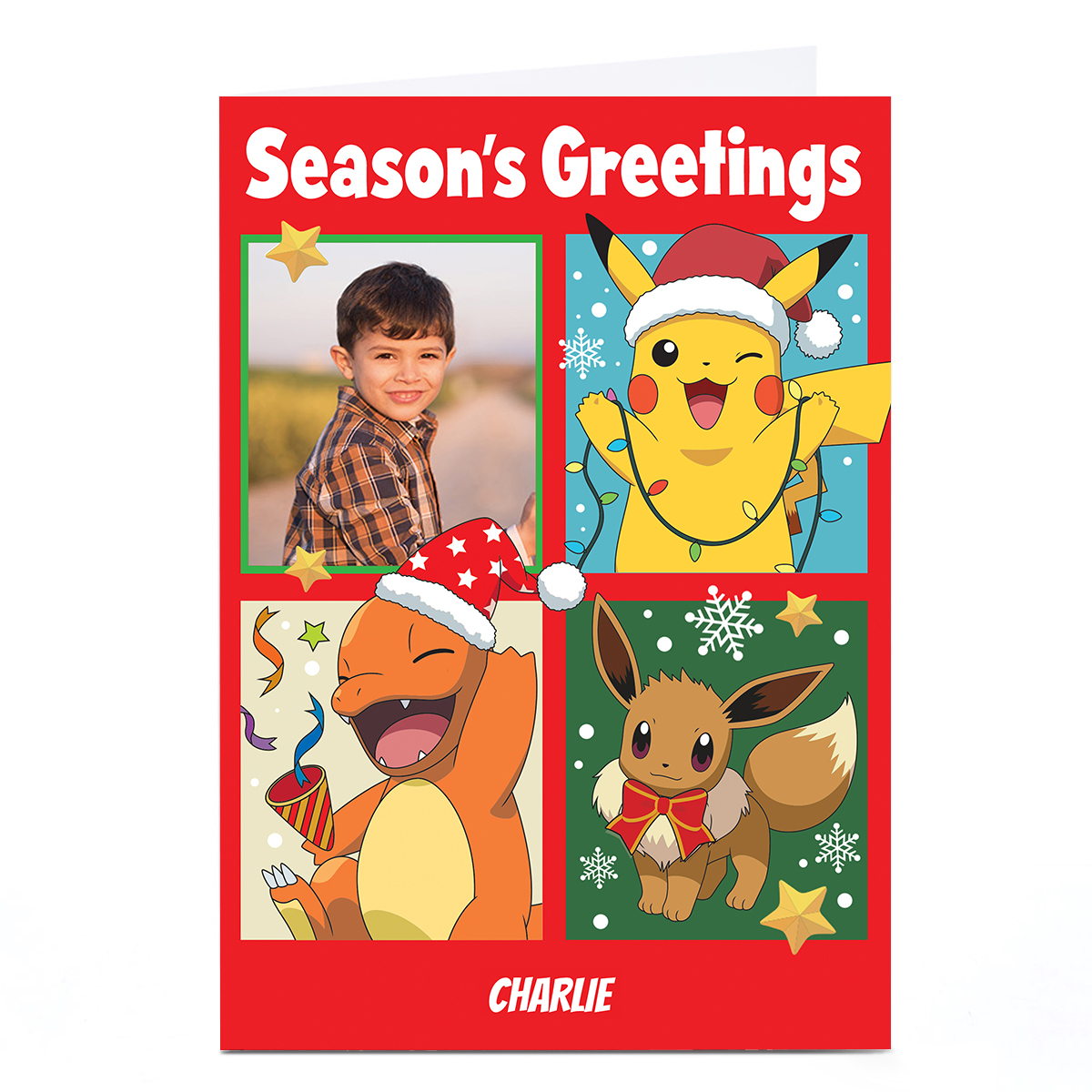 Photo Pokemon Christmas Card - Pikachu, Eevee & Charmander 