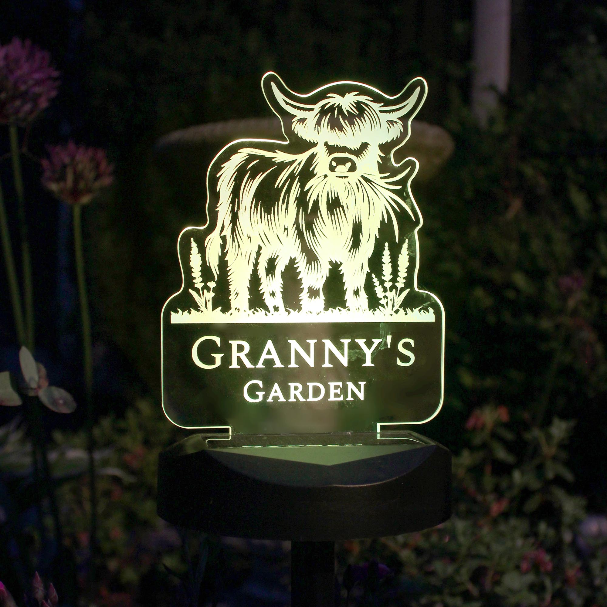 Personalised Highland Cow Garden Solar Light