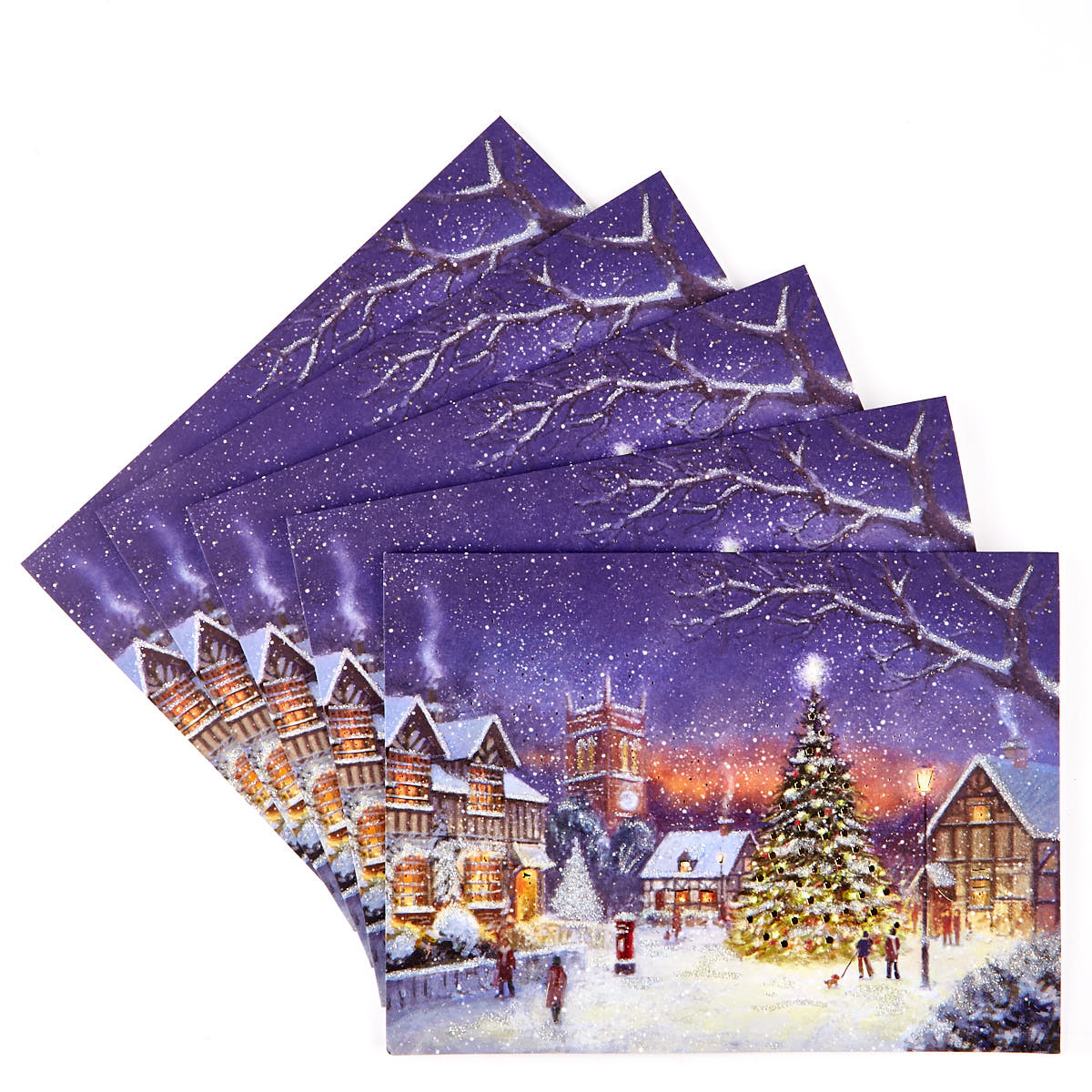 Deluxe Boxed Christmas Cards - Night Village Pack Of 12