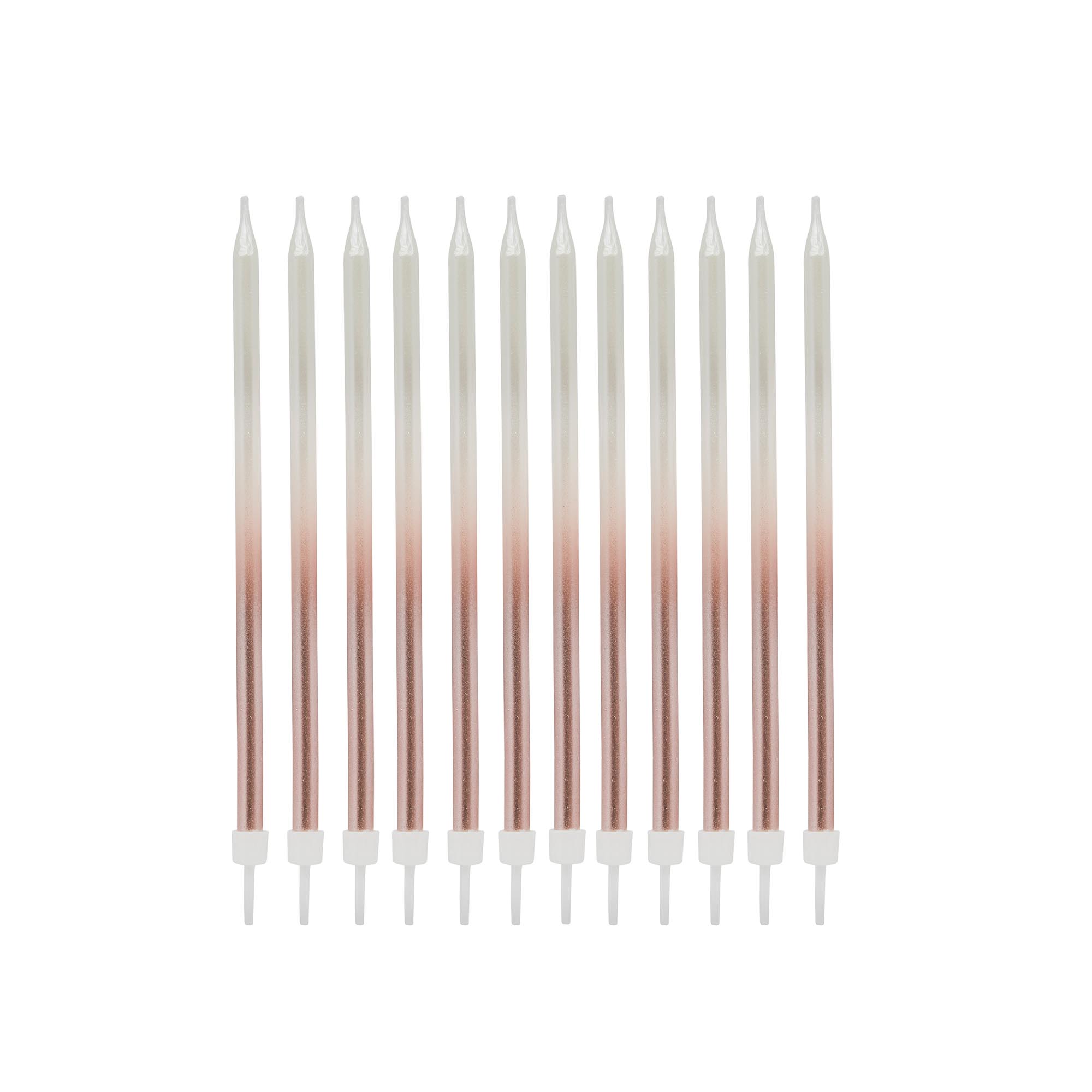 Rose Gold Tall Ombre Skinny Cake Candles - Pack of 12