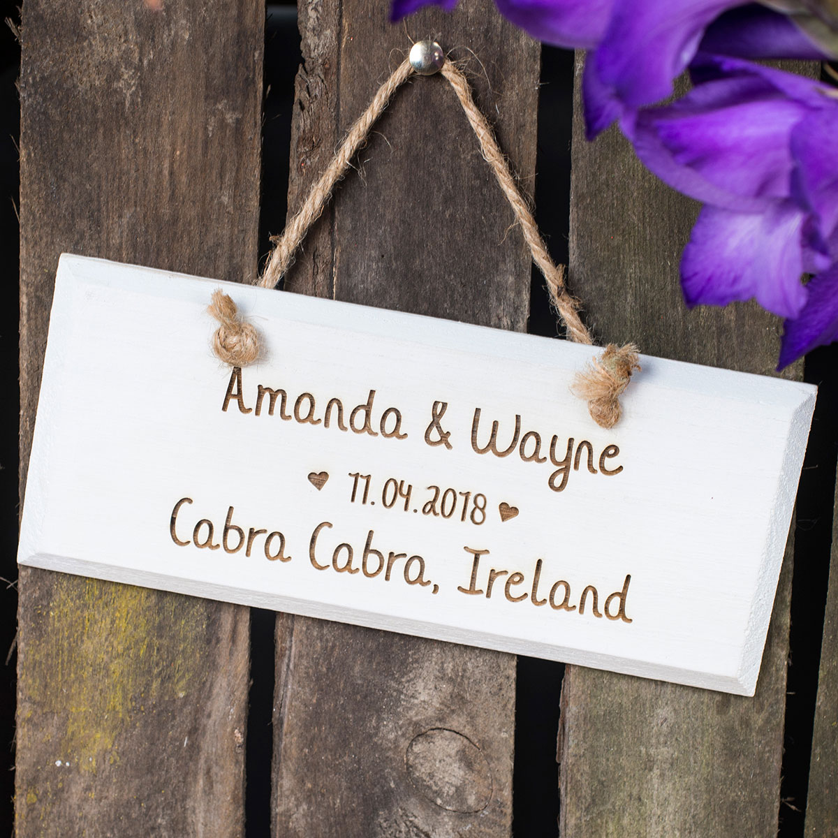 Personalised Engraved Hanging White Wooden Sign